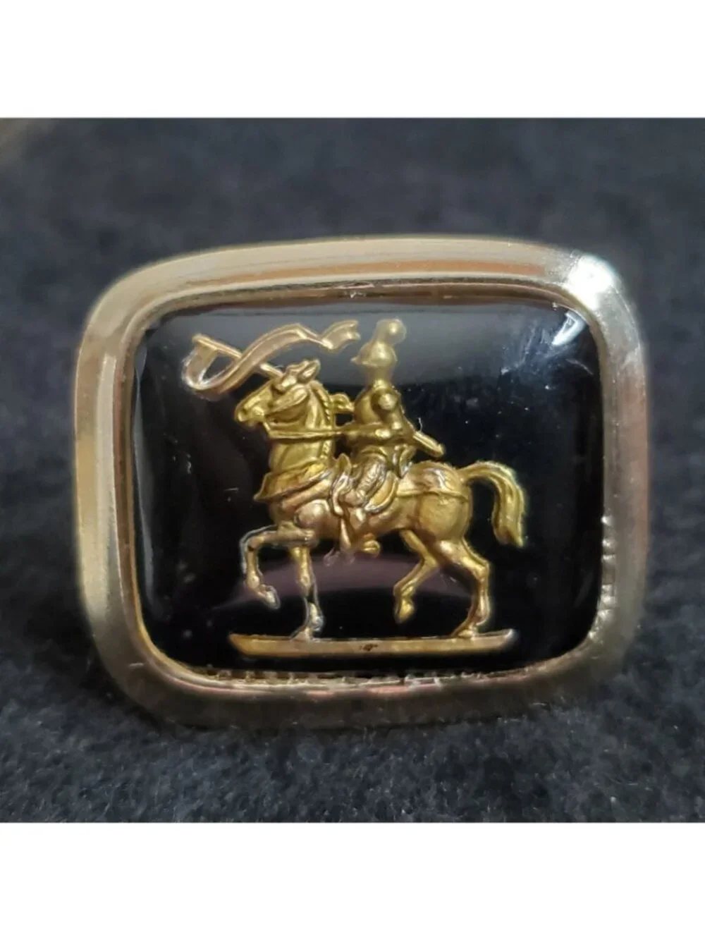 Vintage Warrior Cufflinks Gold Tone Black Equestrian 1.25